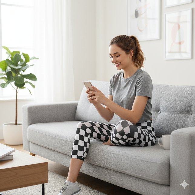 Modern White Squares on Classic Black Capri Leggings (Modern White Squares on Classic Black Capri Leggings)