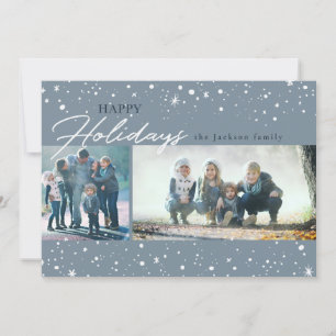 Modern white stars & dots on grey Holiday greeting Card