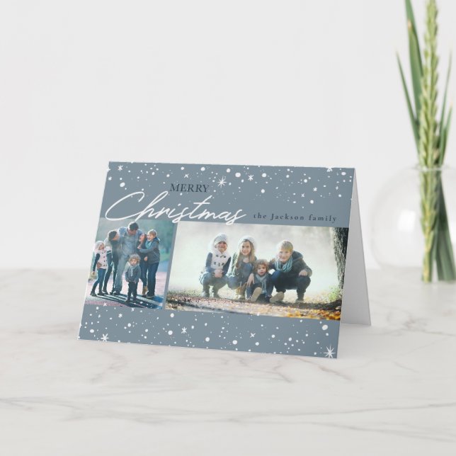 Modern white stars on trendy gray Christmas Holiday Card (Front)