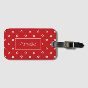 Modern White Stars Pattern on Red Personalised Luggage Tag
