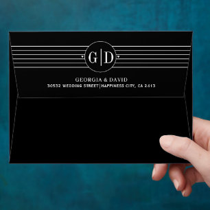 Modern white stripes and iitilas black wedding envelope