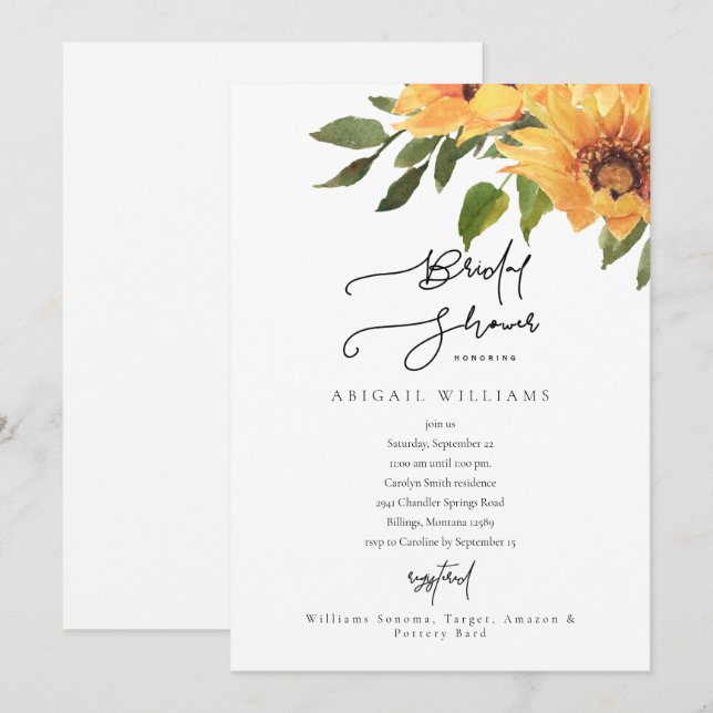 Modern White Sunflower Bridal Shower Invitation (Front/Back)