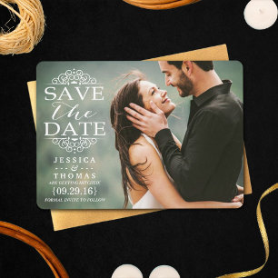 Modern White Swirls Custom Photo Save The Date