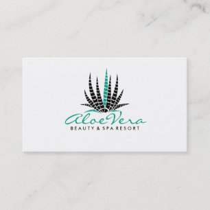 Modern White & Teal Aloe Vera Simple Illustration Business Card