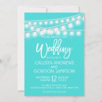 Modern White Teal Mason Jar String Lights Wedding