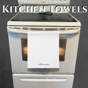 Modern White template,  Black Script Tea Towel