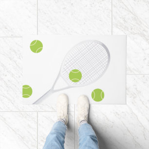 Modern White Tennis Racket Ball Rug Doormat