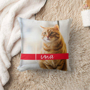 Modern White Text Name Cat Memorial Cushion