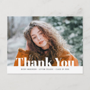 Modern white text photo graduation thank you postcard