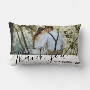 Modern White Thank You Wedding Photo Throw Pillow