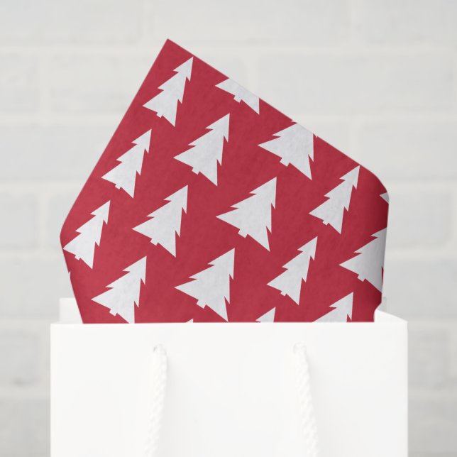 Modern White Trees on Red Christmas Pattern Tissue Paper (Gift Bag)