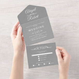 Modern white typography grey kraft paper wedding  all in one invitation