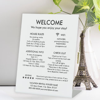 Modern White Vacation Rental House Rules Welcome Pedestal Sign