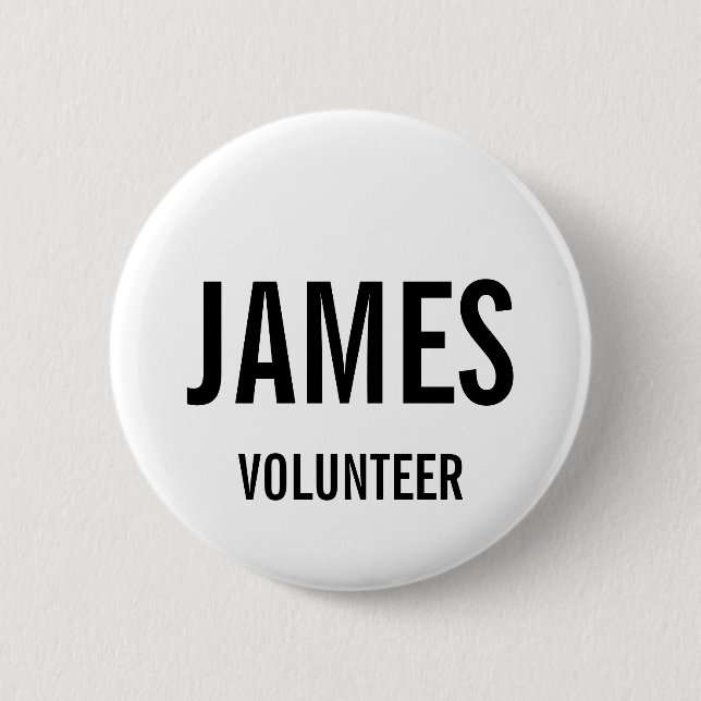Modern White Volunteer Name Button (Front)