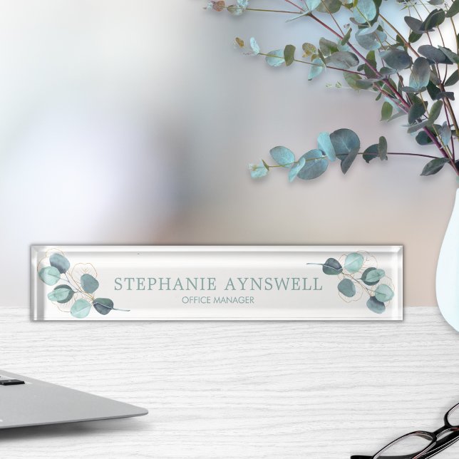 Modern White Watercolor Foliage Eucalyptus Nameplate (Creator Uploaded)