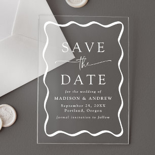 Modern White Wavy Frame Wedding Save the Date Acrylic Invitations