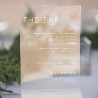 Modern White Wedding Bar Menu