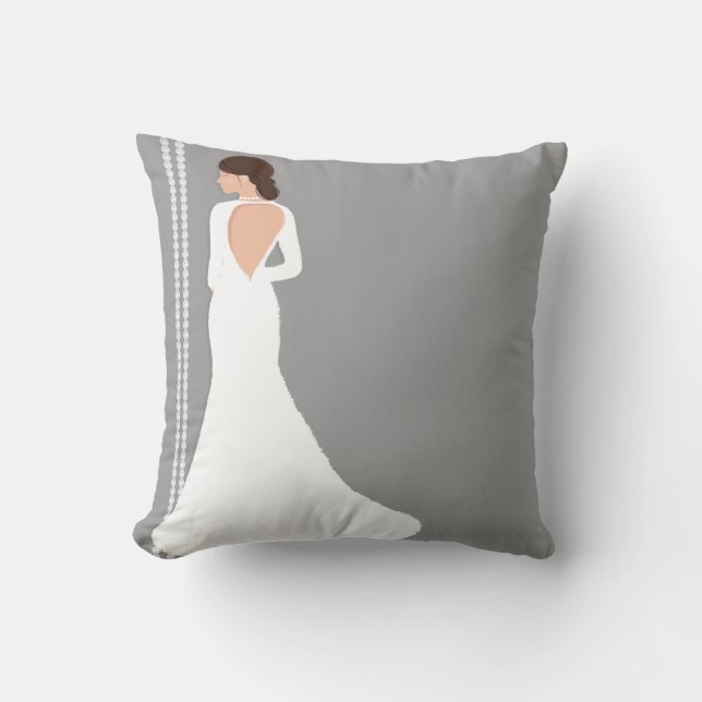 Modern White Wedding Dress Bling Bridal Shop Cushion (Front)