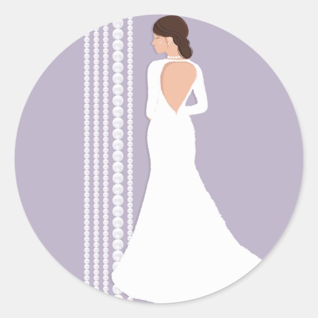 Modern White Wedding Dress & Pearls Bridal Shower Classic Round Sticker (Front)