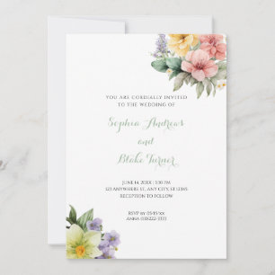 Modern White Wedding Invitation & Pastel Flowers