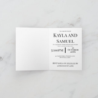 Modern White Wedding Invitation with Black Text