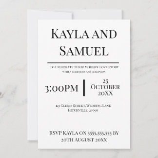 Modern White Wedding Invitation with Black Text
