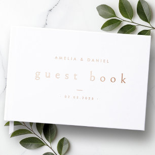 Modern white wedding names and date real foil guest book