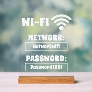 Modern White Wifi Password and Network Acrylic Sign