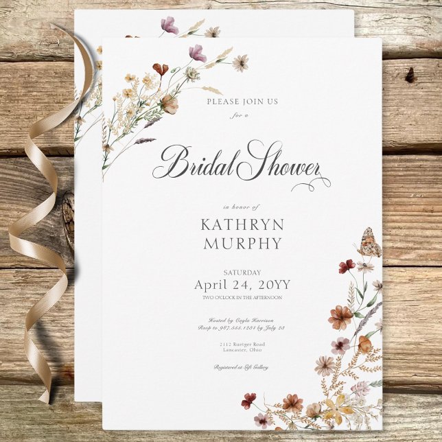 Modern White Wildflower Bouquet Bridal Shower Invitation (Modern White Wildflower Bouquet Bridal Shower Invitation)