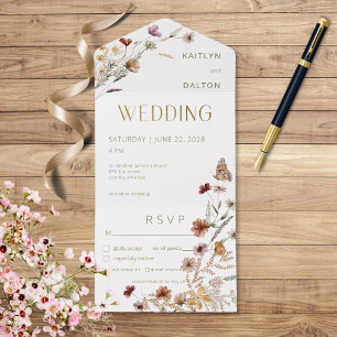 Modern White Wildflower Bouquet Dinner All In One Invitation