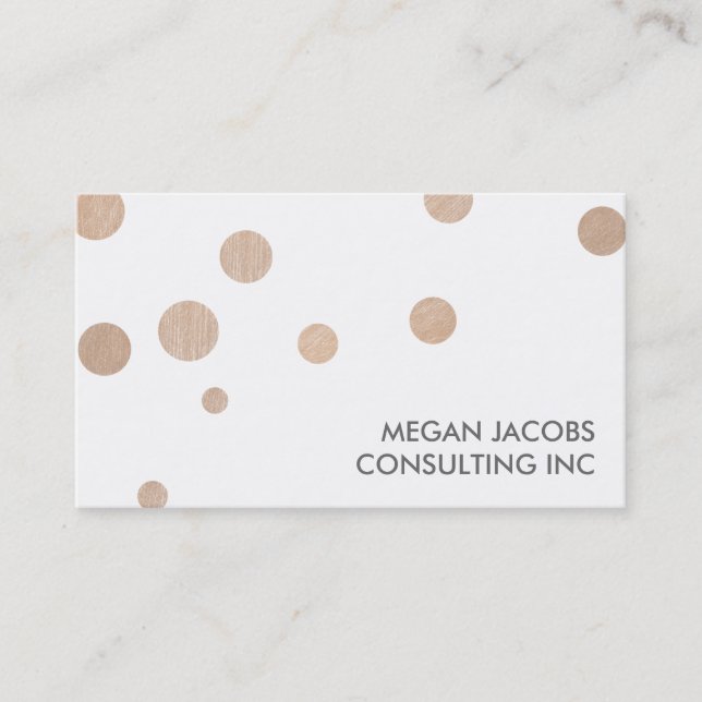 Modern White with Faux Brushed Gold Dots Business Card (Front)