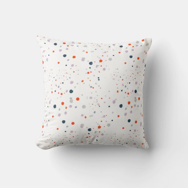 Modern white with orange, navy and grey dots cushion (Front)