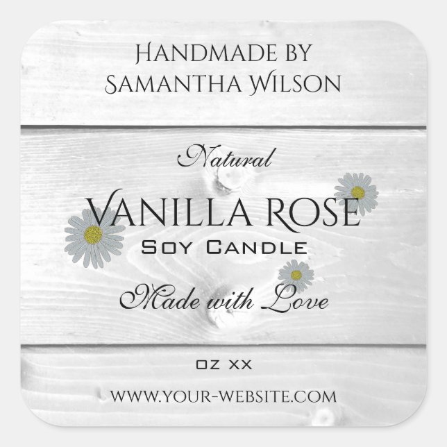 Modern White Wood Grain Product Label Daisy Flower (Front)