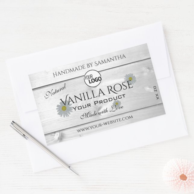 Modern White Wood Grain Product Labels Floral Logo (Envelope)