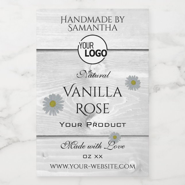 Modern White Wood Grain Product Labels Floral Logo (Single Label)
