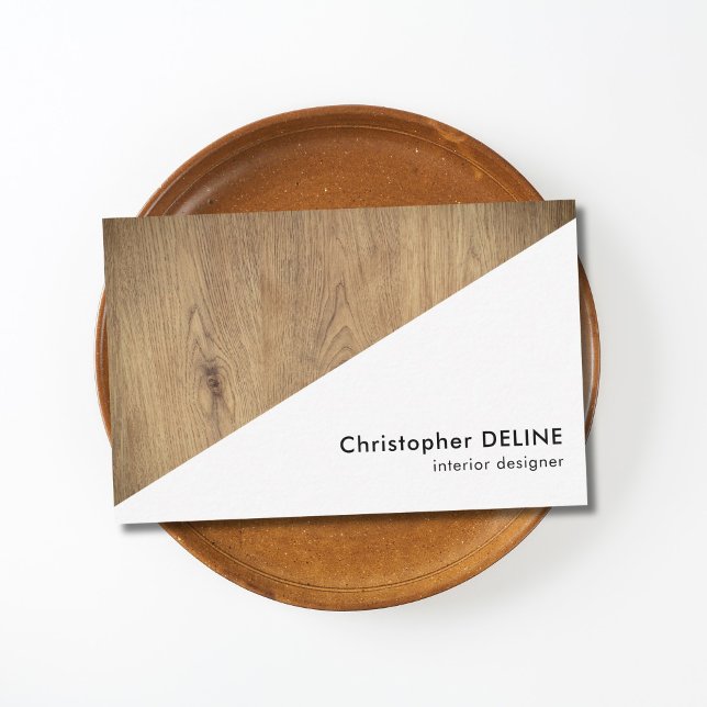 Modern White Wooden Geometric Interior Designer Business Card (Creator Uploaded)