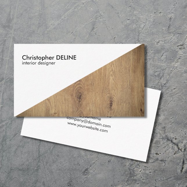 Modern White Wooden Geometric Interior Designer Business Card (Creator Uploaded)