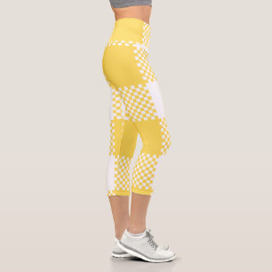 Modern White & Yellow Plaid  Capri Leggings