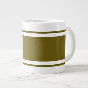 Modern Wide Golden Olive Racing Stripes On White Large Coffee Mug