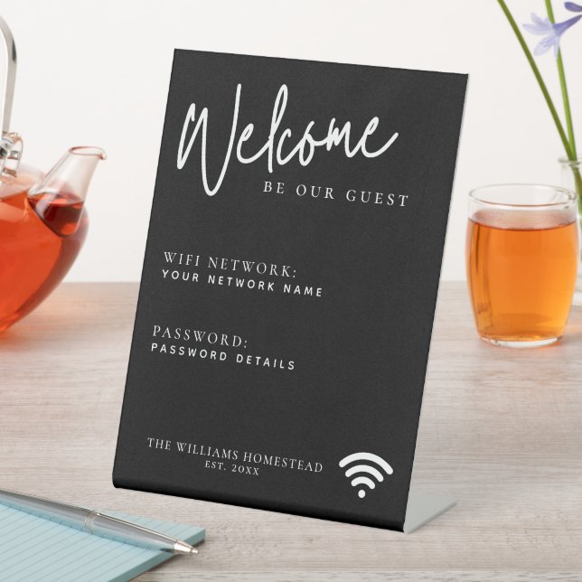 Modern Wifi Network Password Guest Information Pedestal Sign (In SItu)