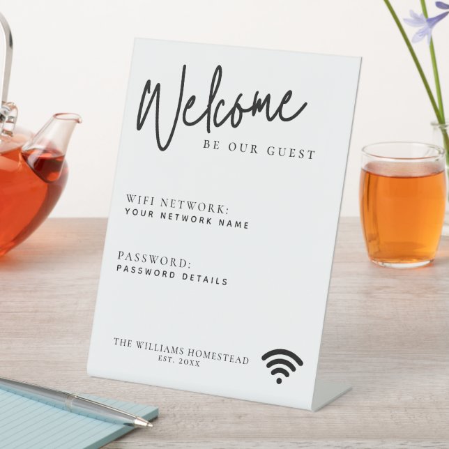 Modern Wifi Network Password Guest Information Pedestal Sign (In SItu)