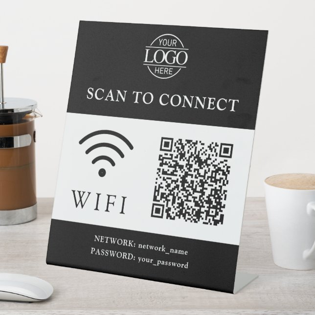Modern Wifi Password & Network | QR Code Logo Pedestal Sign (In SItu)
