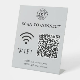 Modern Wifi Password & Network   QR Code Logo Pedestal Sign