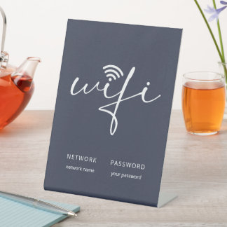 Modern WiFi Script Network Password Grey Blue Pedestal Sign