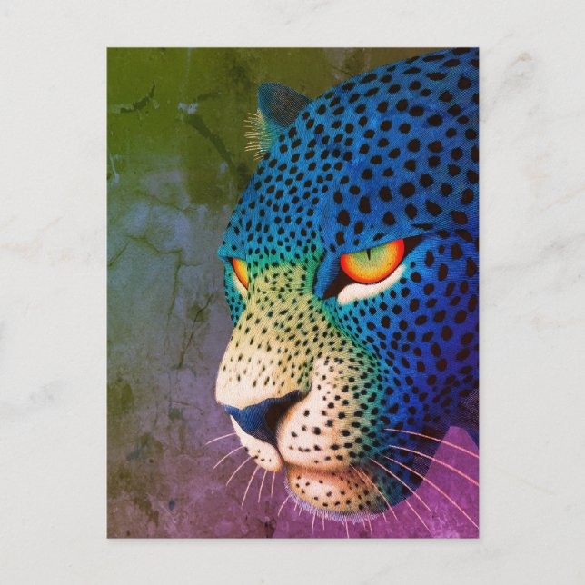 Modern Wild Cat Portrait with Red Eyes Postcard (Front)