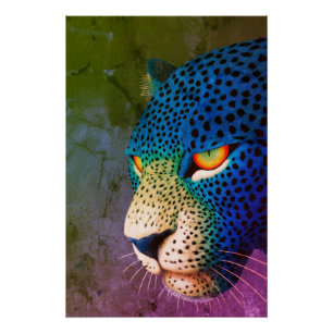 Modern Wild Cat Portrait with Red Eyes Poster