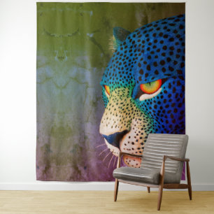 Modern Wild Cat Portrait with Red Eyes Tapestry