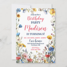 Modern wild flower birthday invitation Boho floral