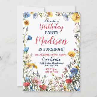 Modern wild flower birthday invitation Boho floral