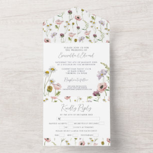 Modern Wild Flower Boho Botanical Garden Wedding  All In One Invitation